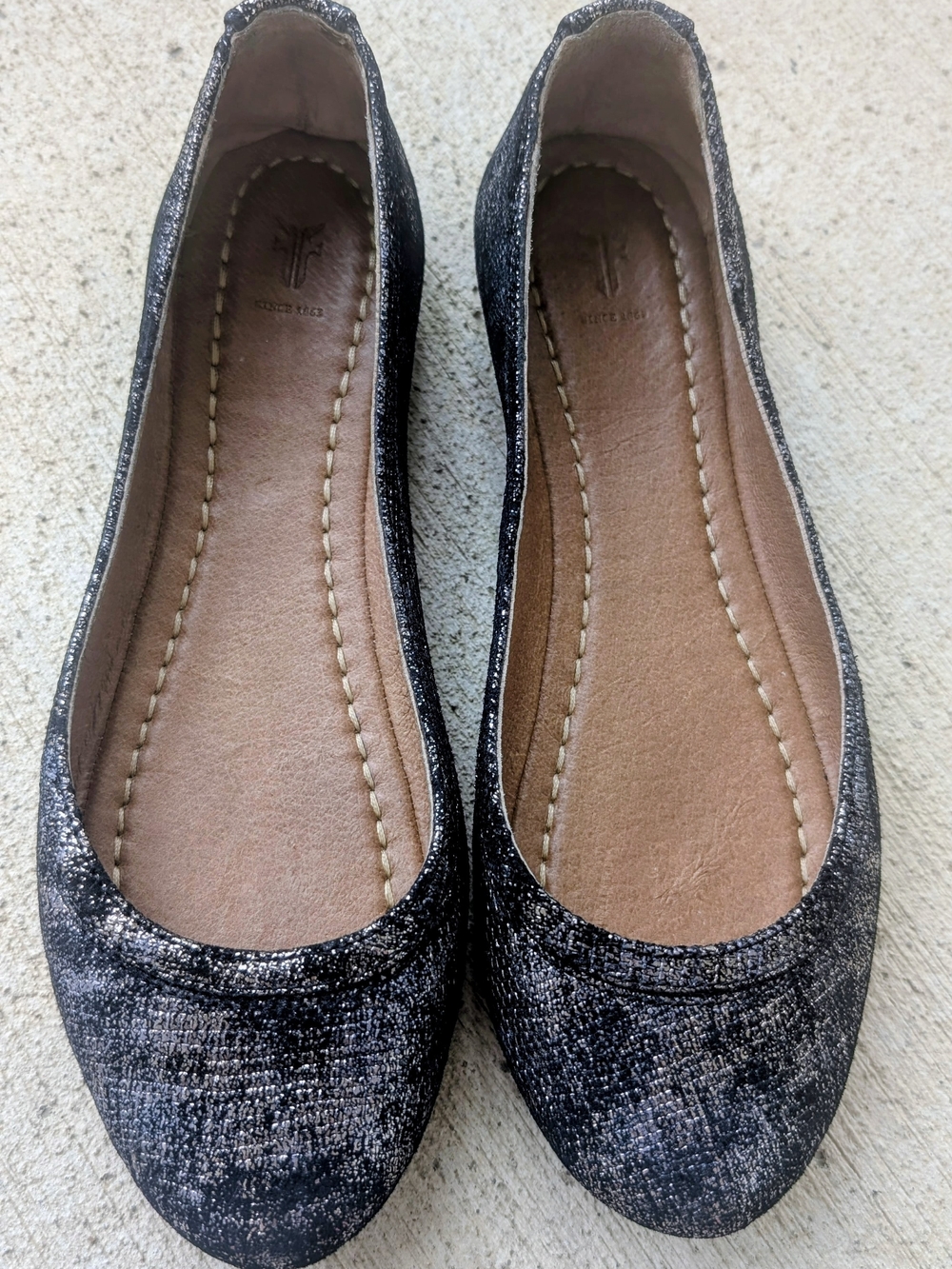 Frye Metallic Black Textured Ballet Flats